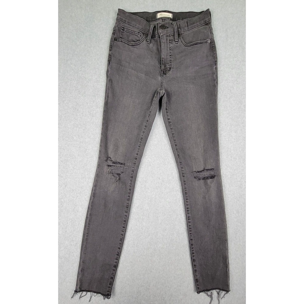 Madewell Jeans 9" Mid Rise Skinny Dark Gray Distressed 27